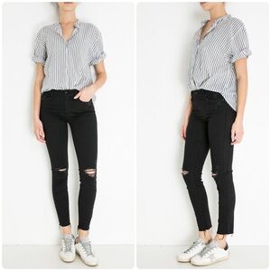 New! Mother Looker Ankle Fray Distressed Black Skinny Jeans in Guilty in Sin🖤25